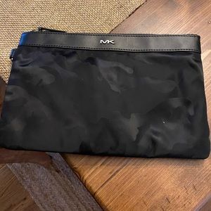MK leather and Nylon black Camo wristlet nwt